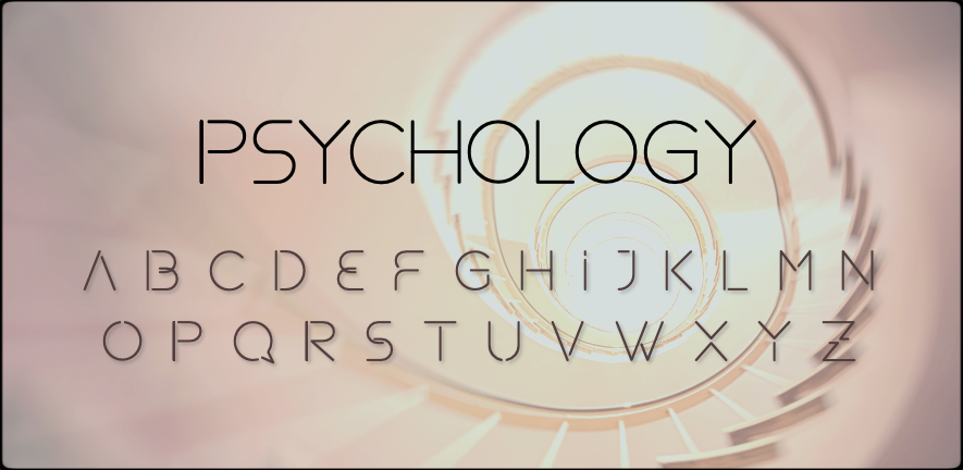spiral staircase picture with Psychology and the alphabet written 
